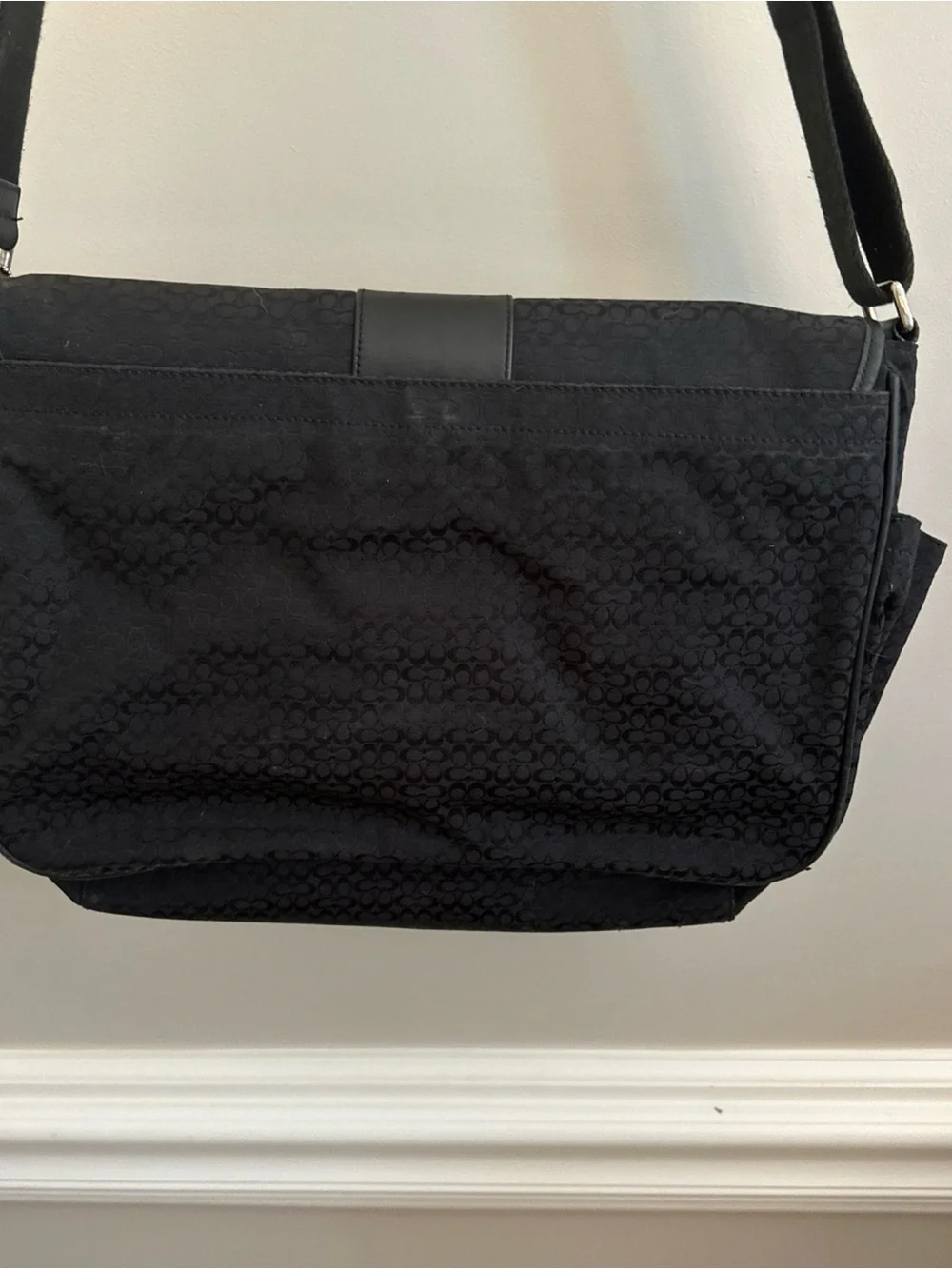 Coach Black Jacquard Messenger Bag with Leather Trim